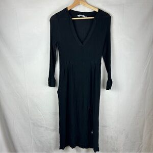 STOCKHOLM ATELIER x & OTHER STORIES Black Crepe‎ Midi Dress Size 4 Slit V Neck
